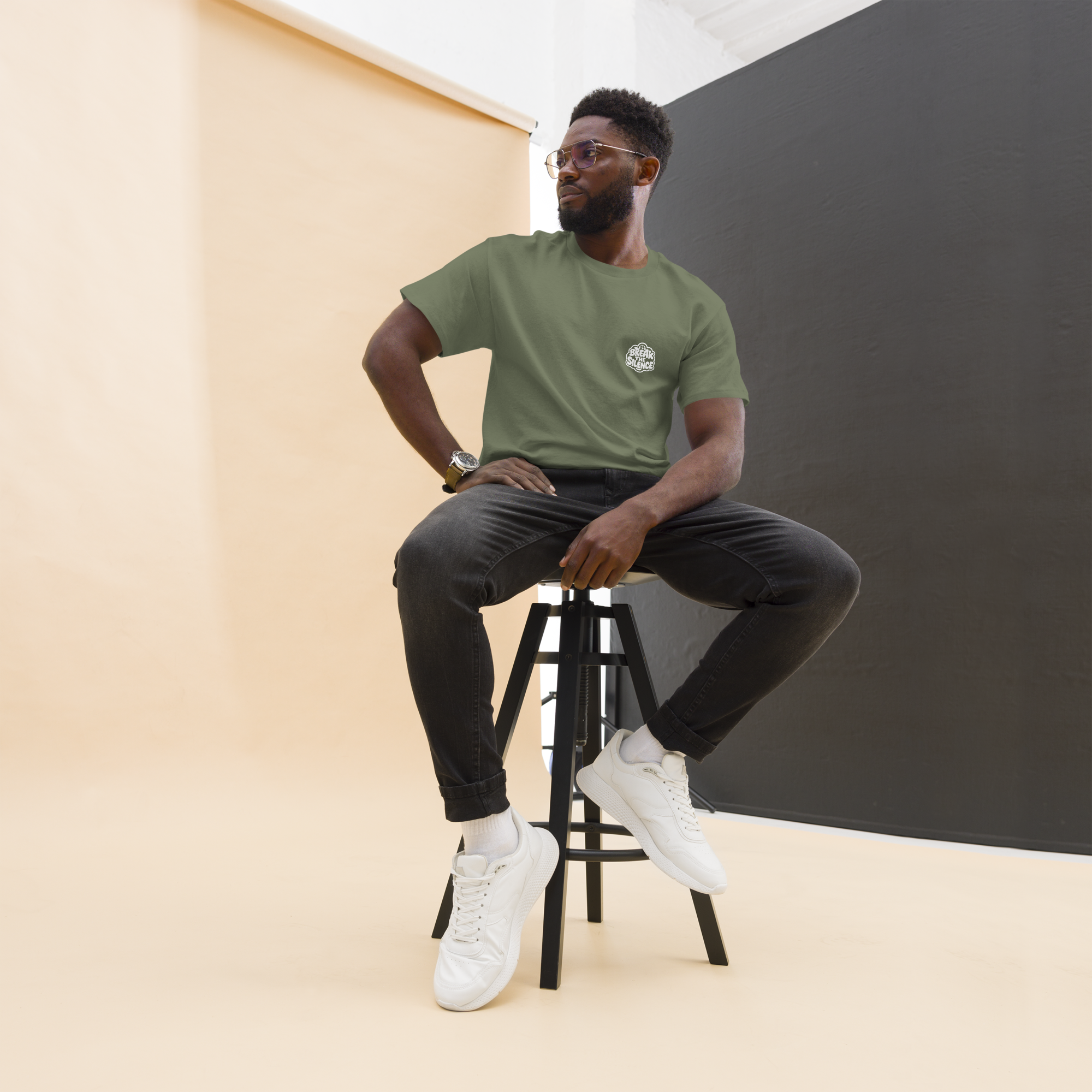 Military Green T-Shirt with Bubble Logo